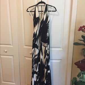 Black and white halter evening gown.